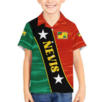 Nevis in Saint Kitts and Nevis Kid Hawaiian Shirt Star Design and Coat of Arms - Wonder Print Shop