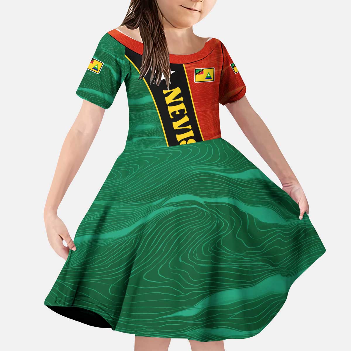 Nevis in Saint Kitts and Nevis Kid Short Sleeve Dress Star Design and Coat of Arms - Wonder Print Shop