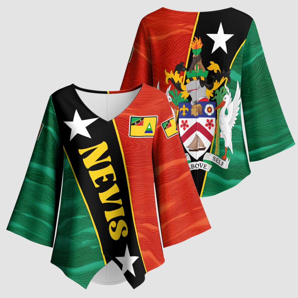 Nevis in Saint Kitts and Nevis Kimono Sleeve Blouse Star Design and Coat of Arms - Wonder Print Shop
