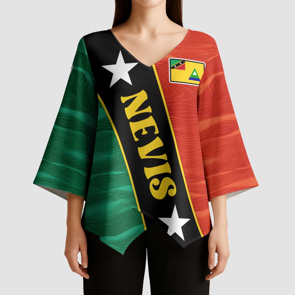 Nevis in Saint Kitts and Nevis Kimono Sleeve Blouse Star Design and Coat of Arms - Wonder Print Shop