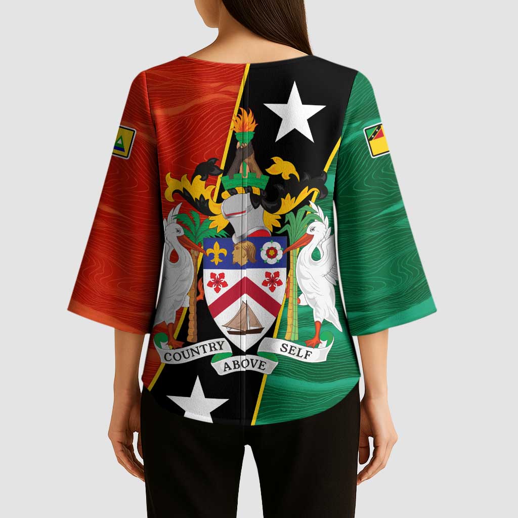 Nevis in Saint Kitts and Nevis Kimono Sleeve Blouse Star Design and Coat of Arms - Wonder Print Shop