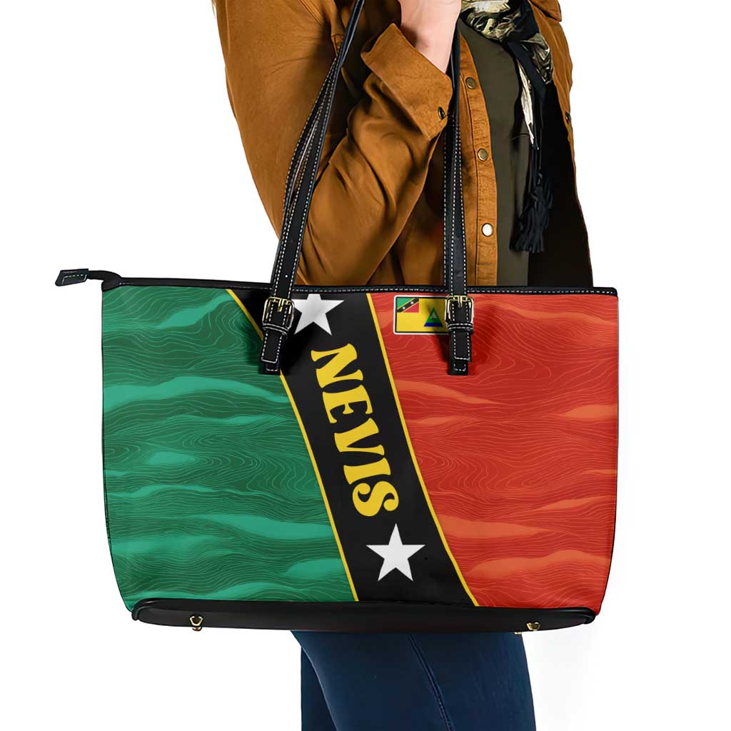 Nevis in Saint Kitts and Nevis Leather Tote Bag Star Design and Coat of Arms - Wonder Print Shop