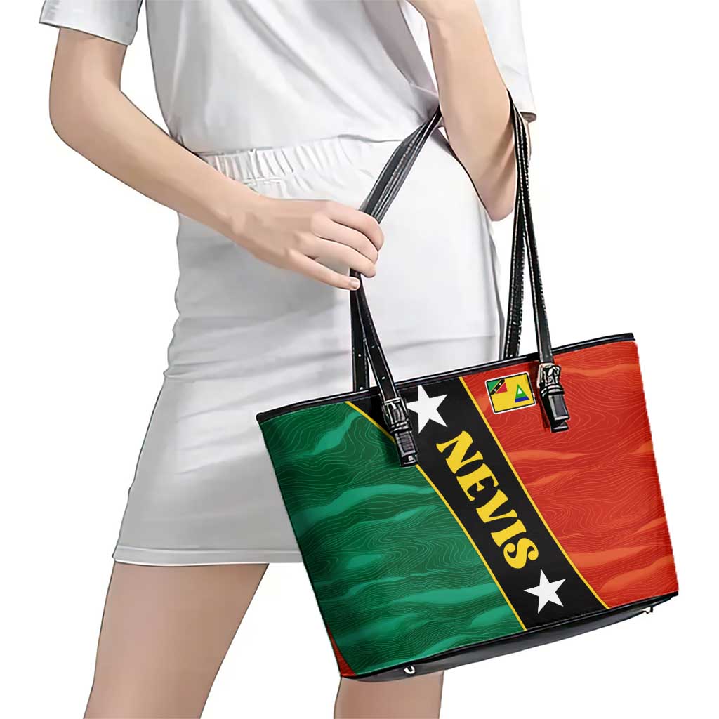 Nevis in Saint Kitts and Nevis Leather Tote Bag Star Design and Coat of Arms - Wonder Print Shop