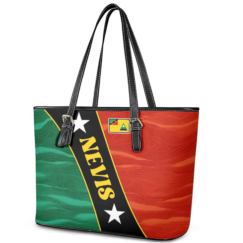 Nevis in Saint Kitts and Nevis Leather Tote Bag Star Design and Coat of Arms - Wonder Print Shop