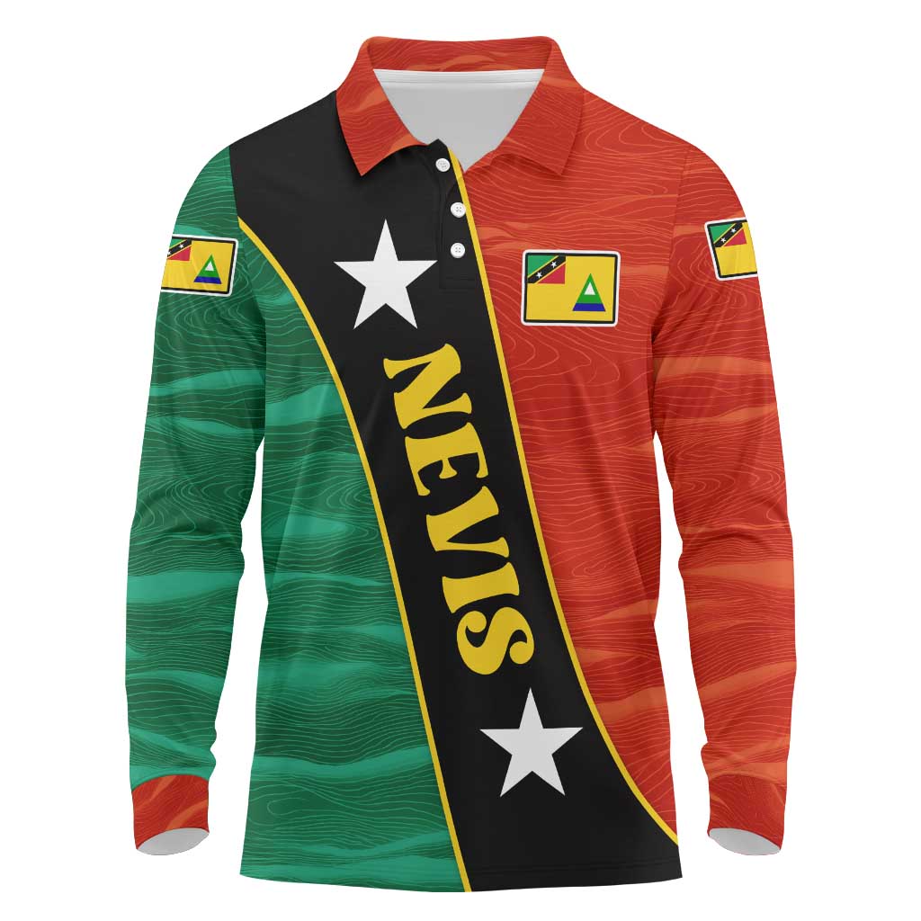 Nevis in Saint Kitts and Nevis Long Sleeve Polo Shirt Star Design and Coat of Arms - Wonder Print Shop