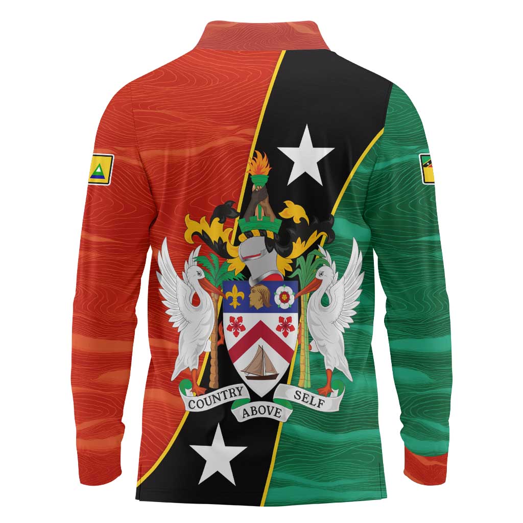 Nevis in Saint Kitts and Nevis Long Sleeve Polo Shirt Star Design and Coat of Arms - Wonder Print Shop