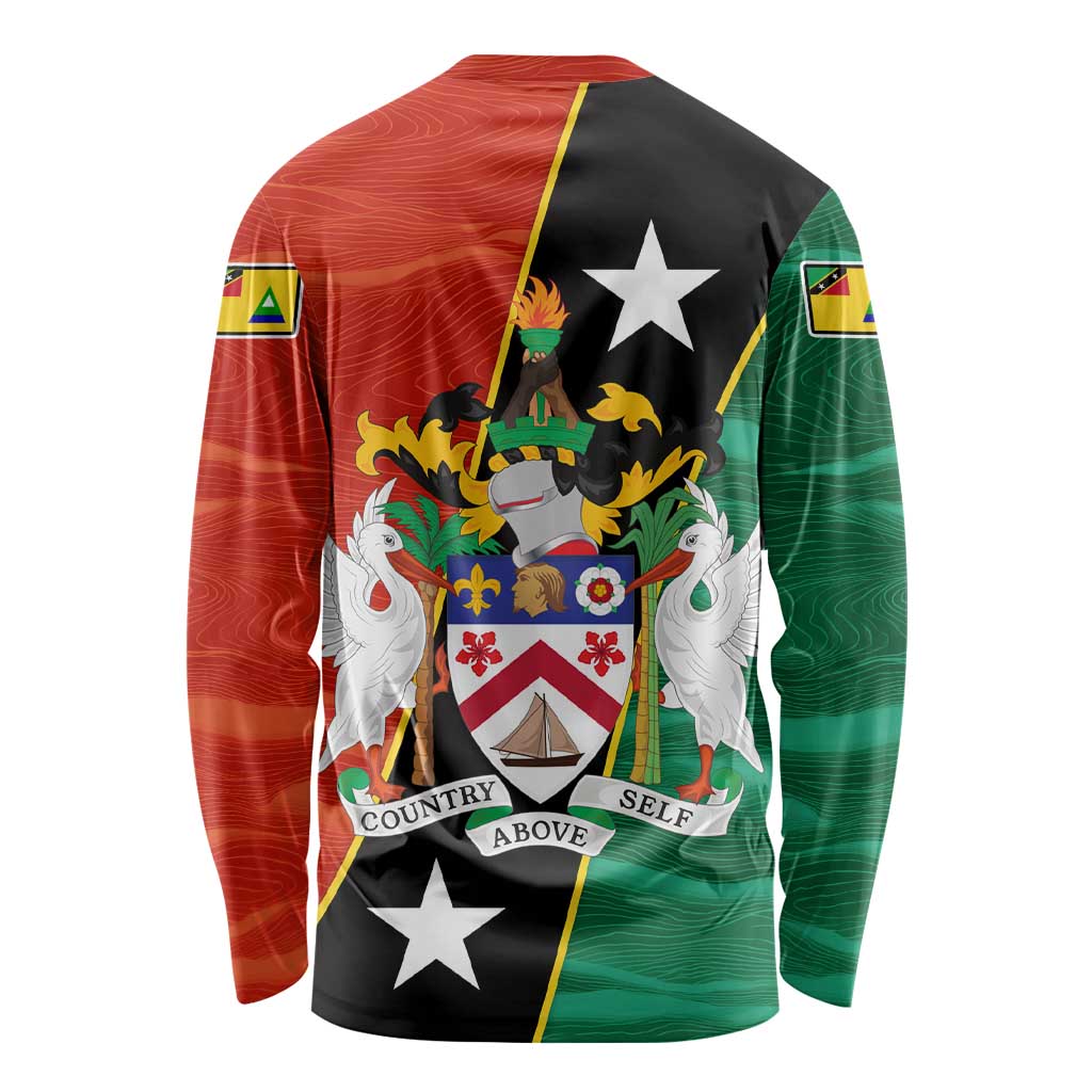 Nevis in Saint Kitts and Nevis Long Sleeve Shirt Star Design and Coat of Arms - Wonder Print Shop