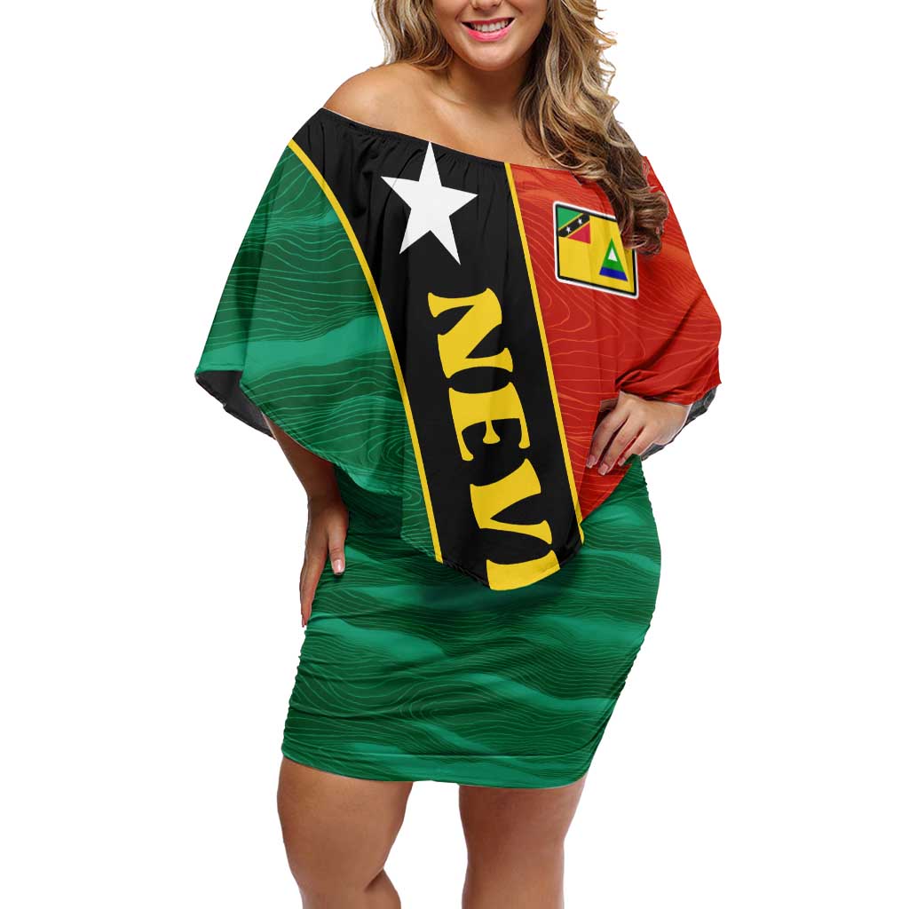 Nevis in Saint Kitts and Nevis Off Shoulder Short Dress Star Design and Coat of Arms - Wonder Print Shop