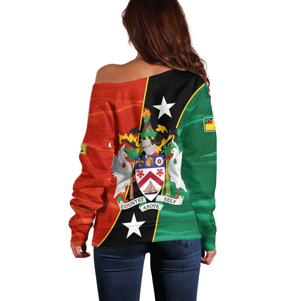 Nevis in Saint Kitts and Nevis Off Shoulder Sweater Star Design and Coat of Arms - Wonder Print Shop