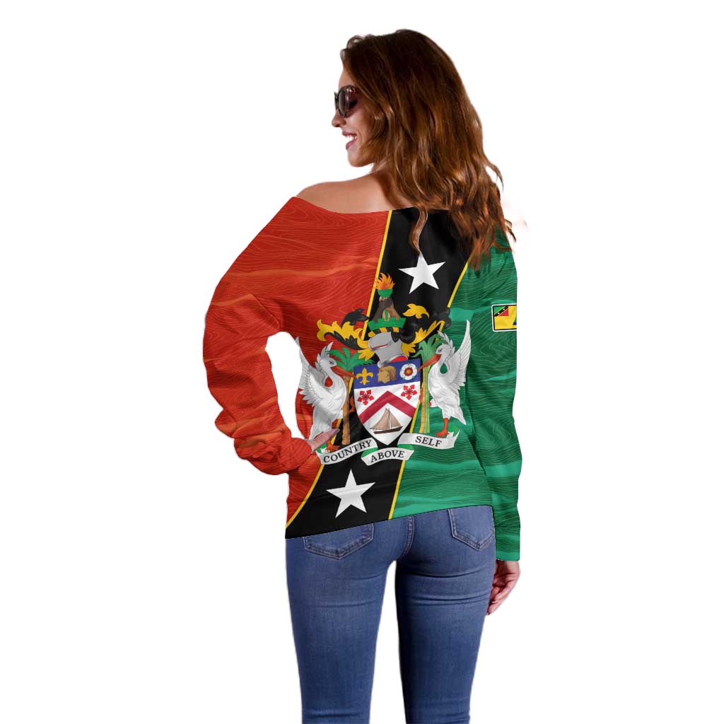 Nevis in Saint Kitts and Nevis Off Shoulder Sweater Star Design and Coat of Arms - Wonder Print Shop