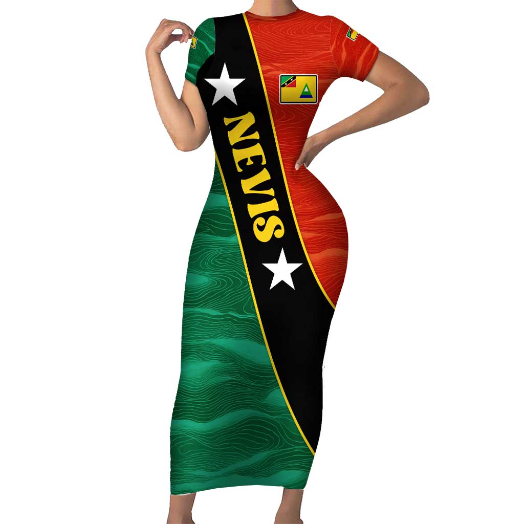 Nevis in Saint Kitts and Nevis Short Sleeve Bodycon Dress Star Design and Coat of Arms - Wonder Print Shop
