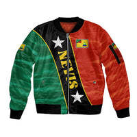 Nevis in Saint Kitts and Nevis Sleeve Zip Bomber Jacket Star Design and Coat of Arms - Wonder Print Shop