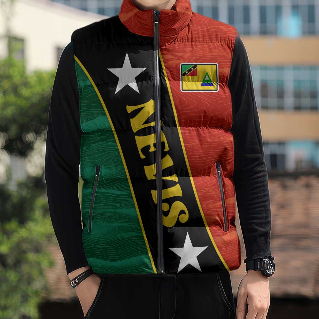 Nevis in Saint Kitts and Nevis Sleeveless Puffer Jacket Star Design and Coat of Arms - Wonder Print Shop