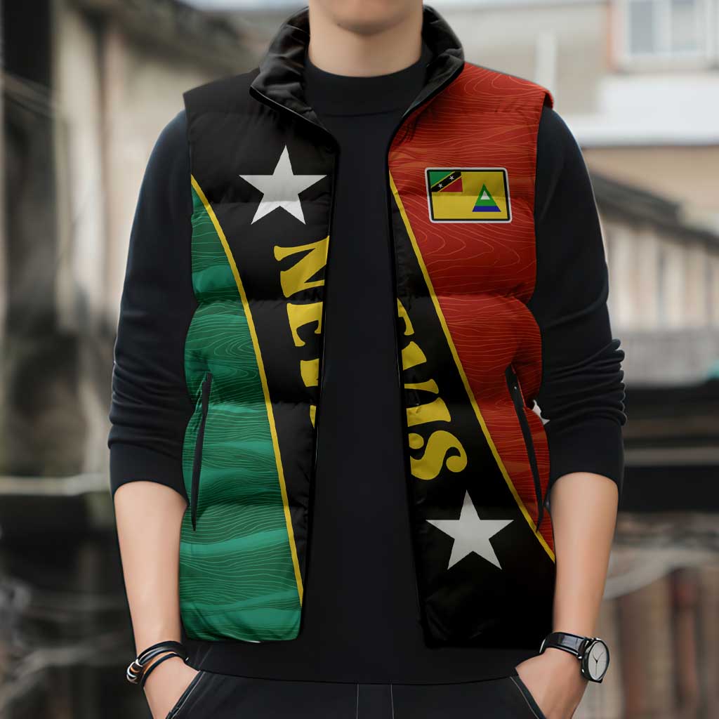 Nevis in Saint Kitts and Nevis Sleeveless Puffer Jacket Star Design and Coat of Arms - Wonder Print Shop