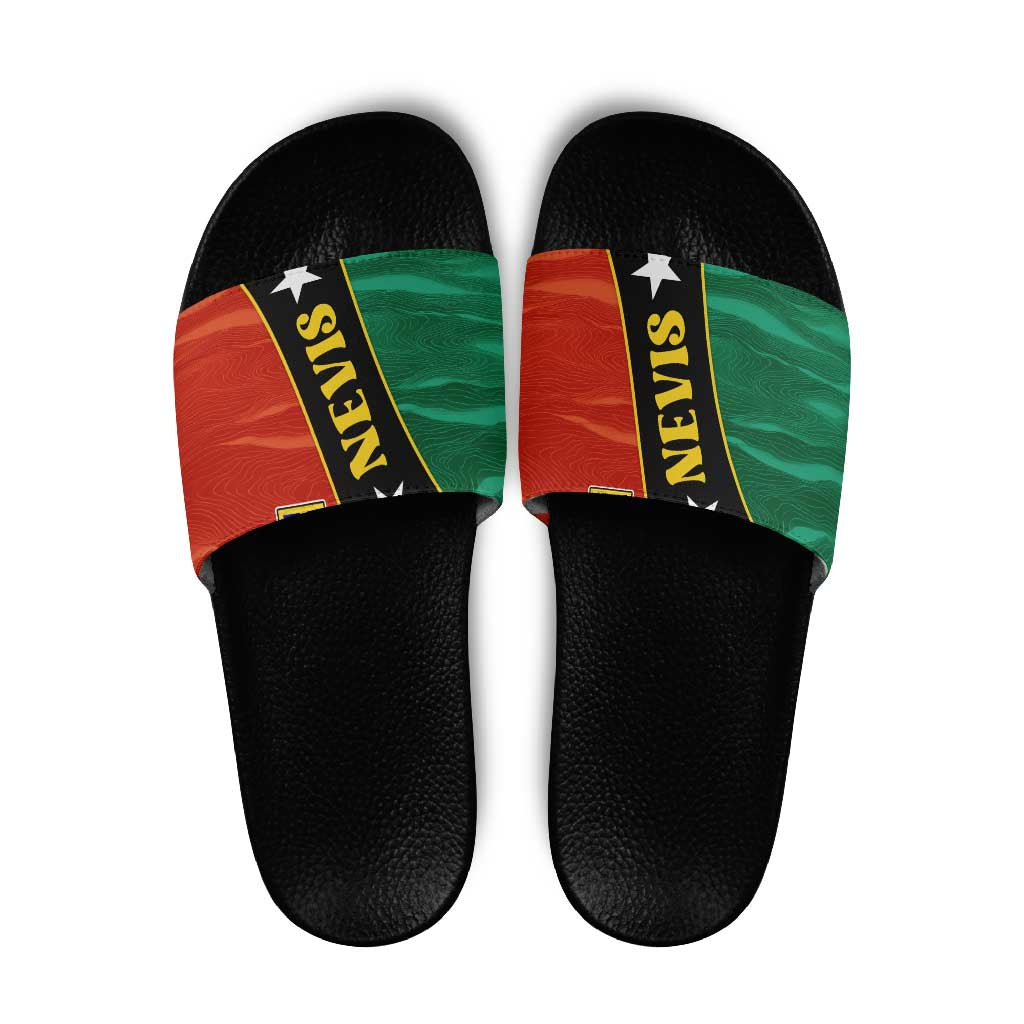 Nevis in Saint Kitts and Nevis Slide Sandals Star Design and Coat of Arms - Wonder Print Shop