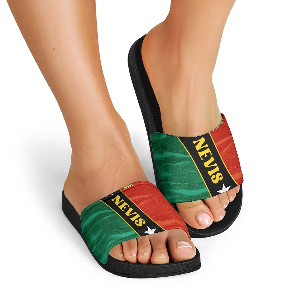 Nevis in Saint Kitts and Nevis Slide Sandals Star Design and Coat of Arms - Wonder Print Shop