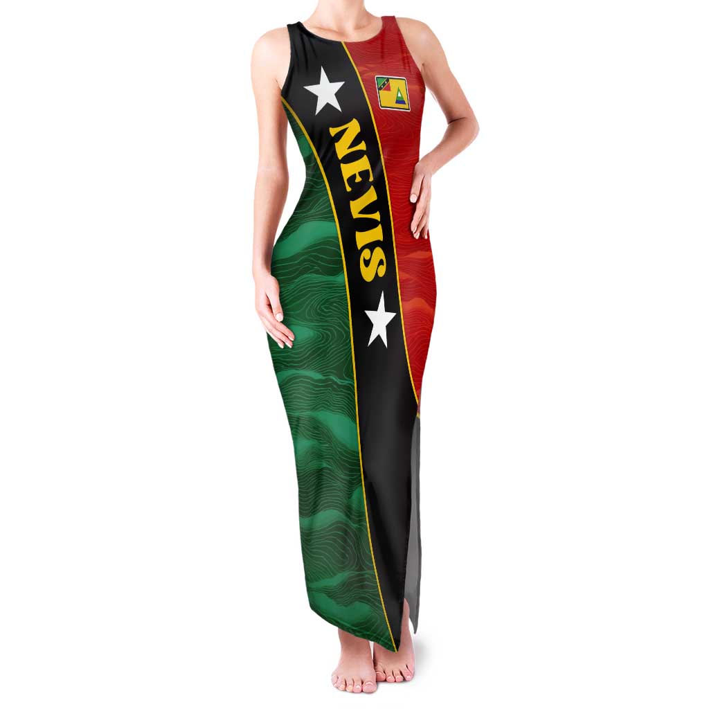 Nevis in Saint Kitts and Nevis Tank Maxi Dress Star Design and Coat of Arms - Wonder Print Shop