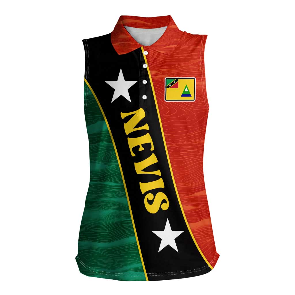 Nevis in Saint Kitts and Nevis Women Sleeveless Polo Shirt Star Design and Coat of Arms - Wonder Print Shop