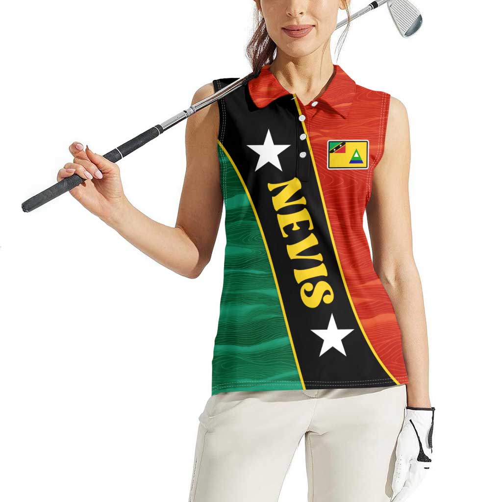 Nevis in Saint Kitts and Nevis Women Sleeveless Polo Shirt Star Design and Coat of Arms - Wonder Print Shop