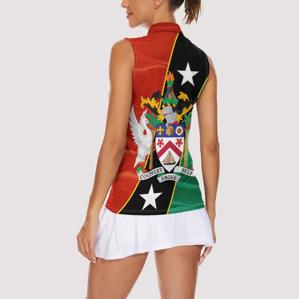 Nevis in Saint Kitts and Nevis Women Sleeveless Polo Shirt Star Design and Coat of Arms - Wonder Print Shop