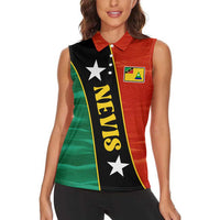 Nevis in Saint Kitts and Nevis Women Sleeveless Polo Shirt Star Design and Coat of Arms - Wonder Print Shop
