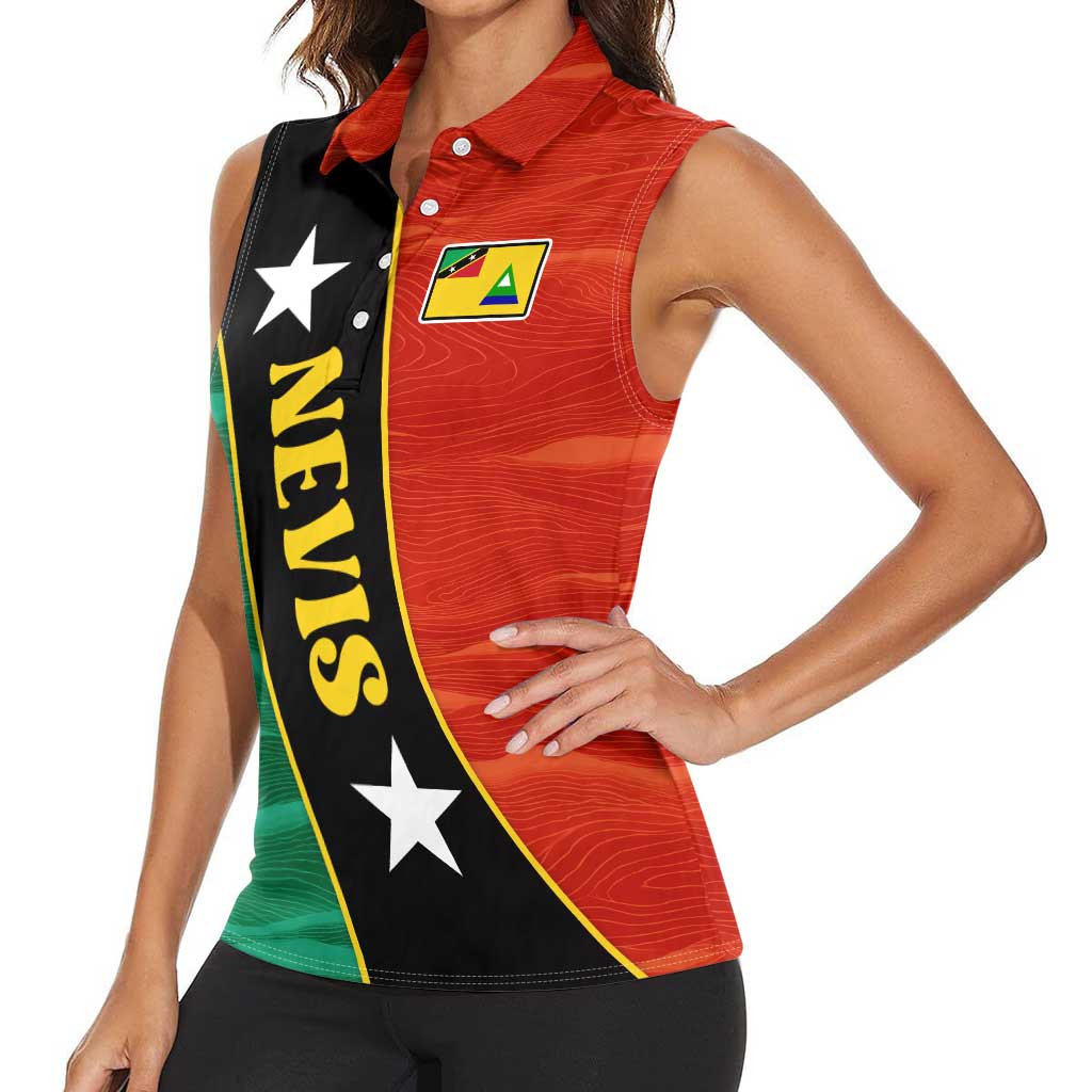 Nevis in Saint Kitts and Nevis Women Sleeveless Polo Shirt Star Design and Coat of Arms - Wonder Print Shop
