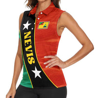 Nevis in Saint Kitts and Nevis Women Sleeveless Polo Shirt Star Design and Coat of Arms - Wonder Print Shop