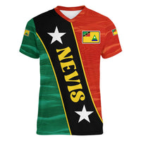 Nevis in Saint Kitts and Nevis Women V-Neck T-Shirt Star Design and Coat of Arms - Wonder Print Shop