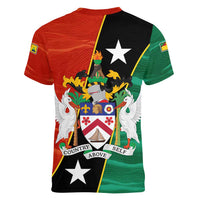 Nevis in Saint Kitts and Nevis Women V-Neck T-Shirt Star Design and Coat of Arms - Wonder Print Shop