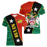 Nevis in Saint Kitts and Nevis Women V-Neck T-Shirt Star Design and Coat of Arms - Wonder Print Shop