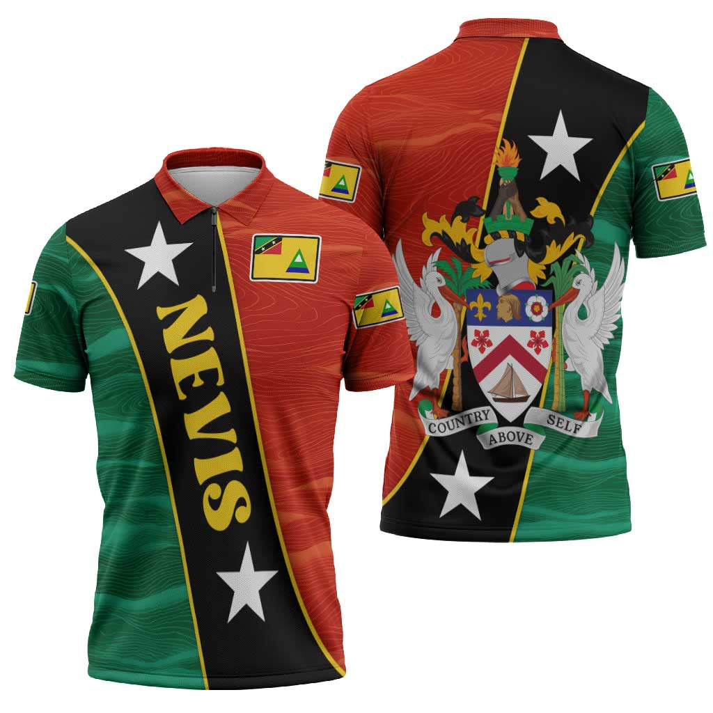 Nevis in Saint Kitts and Nevis Zipper Polo Shirt Star Design and Coat of Arms - Wonder Print Shop