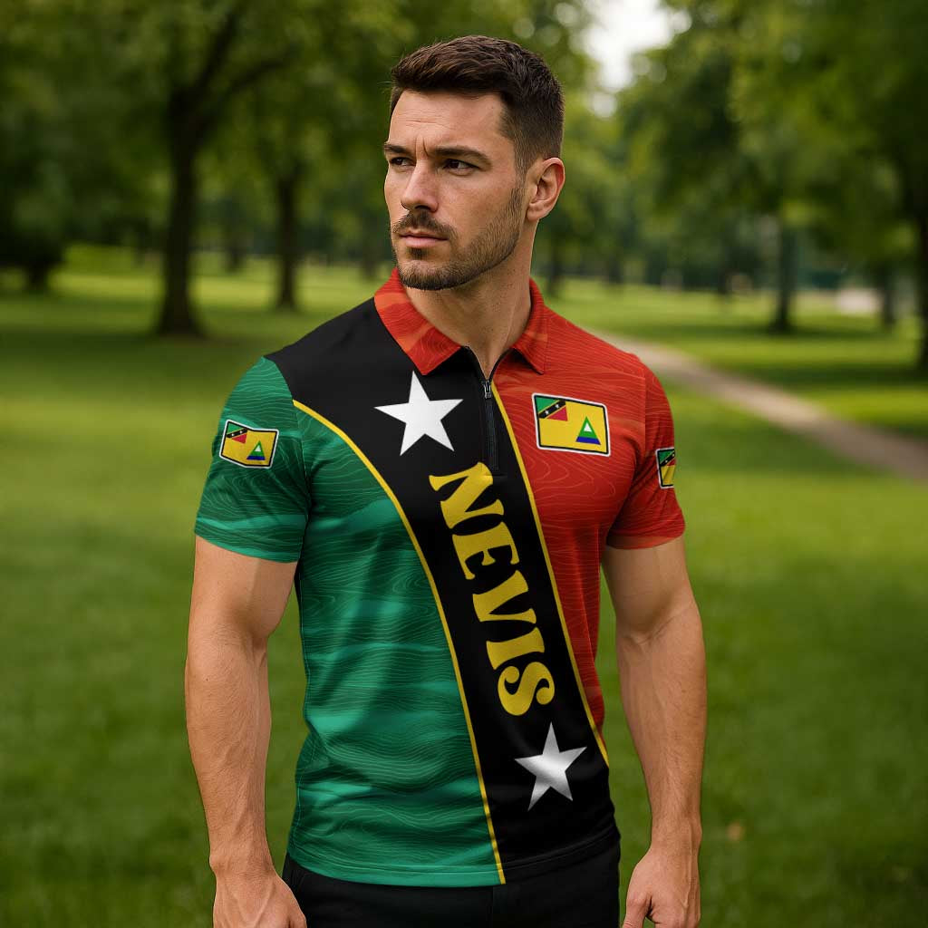 Nevis in Saint Kitts and Nevis Zipper Polo Shirt Star Design and Coat of Arms - Wonder Print Shop
