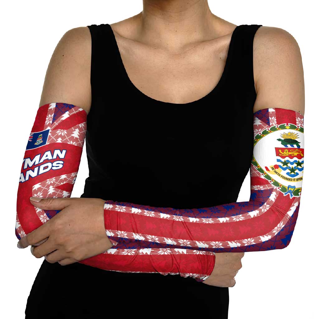 Cayman Islands Christmas Arm Sleeves Xmas Pattern and Coat of Arms - Wonder Print Shop