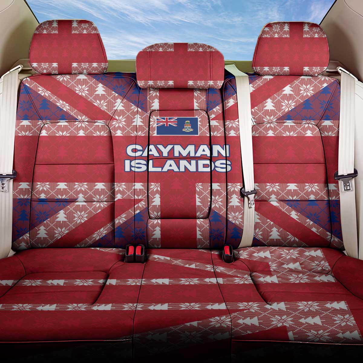 Cayman Islands Christmas Back Car Seat Cover Xmas Pattern and Coat of Arms - Wonder Print Shop