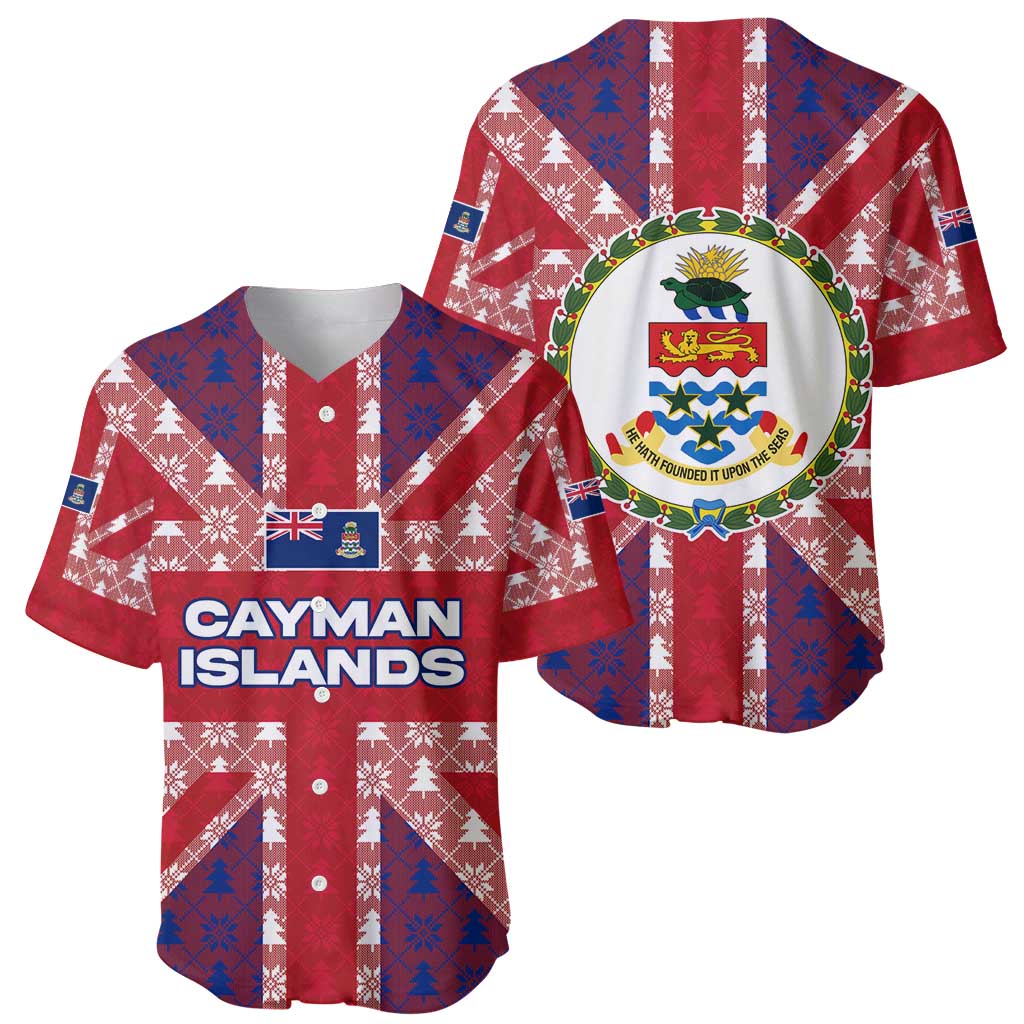 Cayman Islands Christmas Baseball Jersey Xmas Pattern and Coat of Arms - Wonder Print Shop