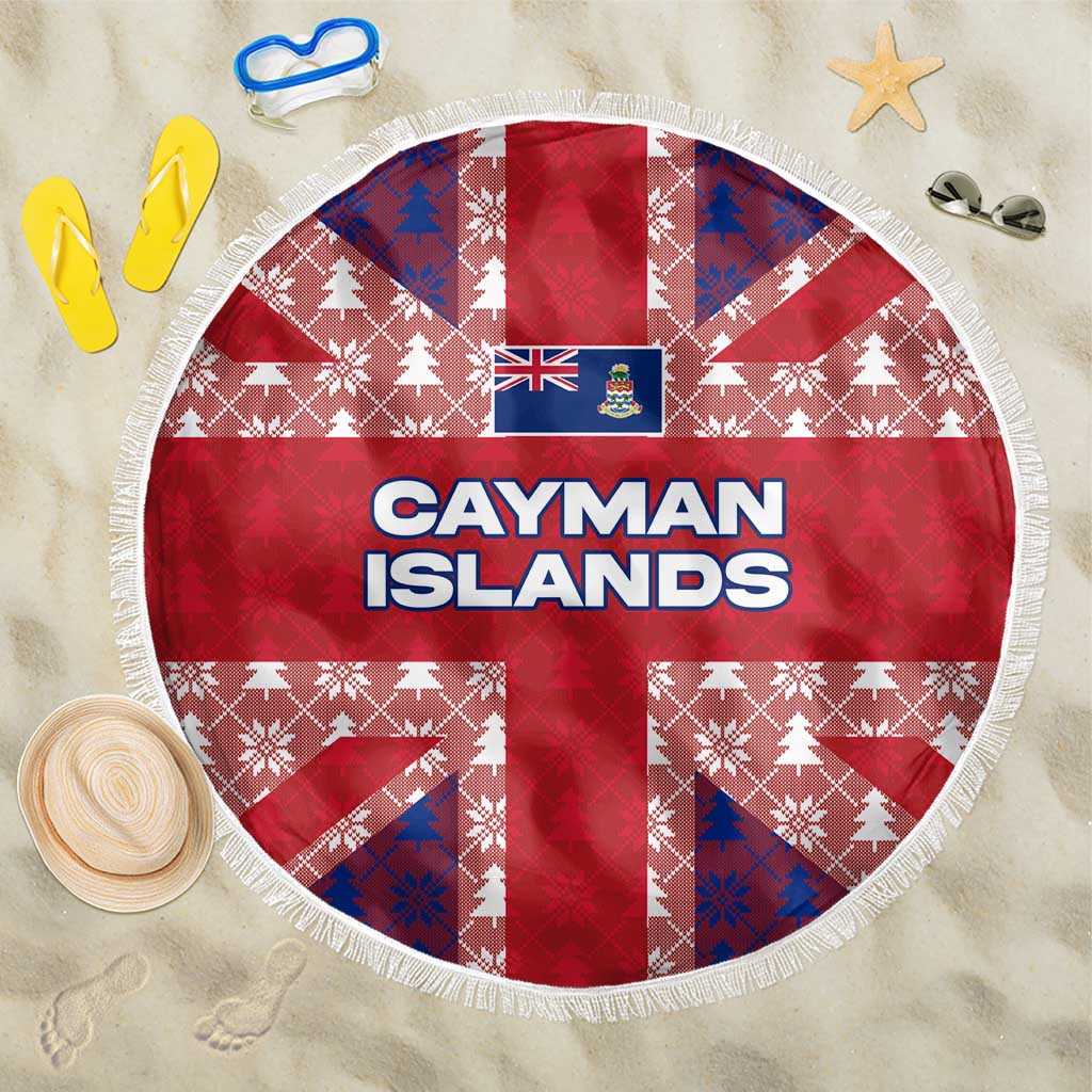 Cayman Islands Christmas Beach Blanket Xmas Pattern and Coat of Arms - Wonder Print Shop