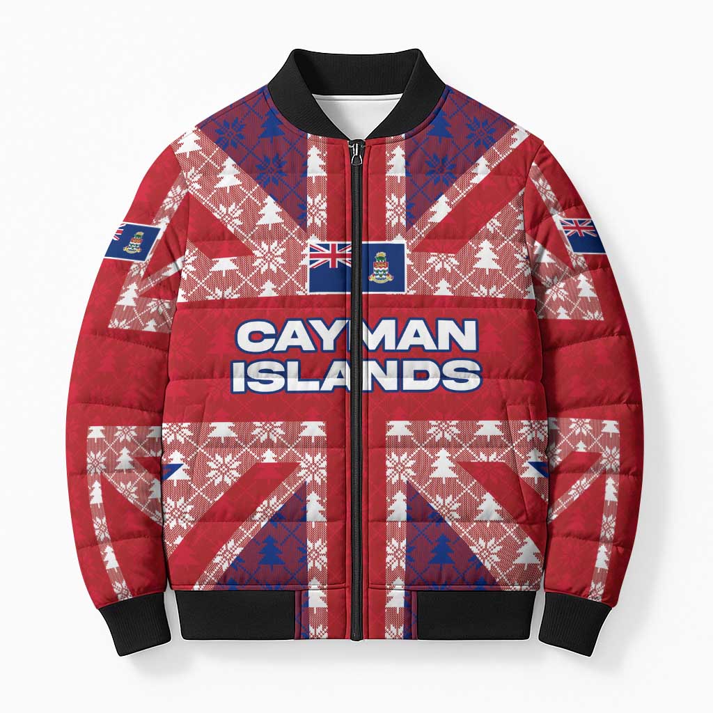 Cayman Islands Christmas Bomber Puffer Jacket Xmas Pattern and Coat of Arms - Wonder Print Shop