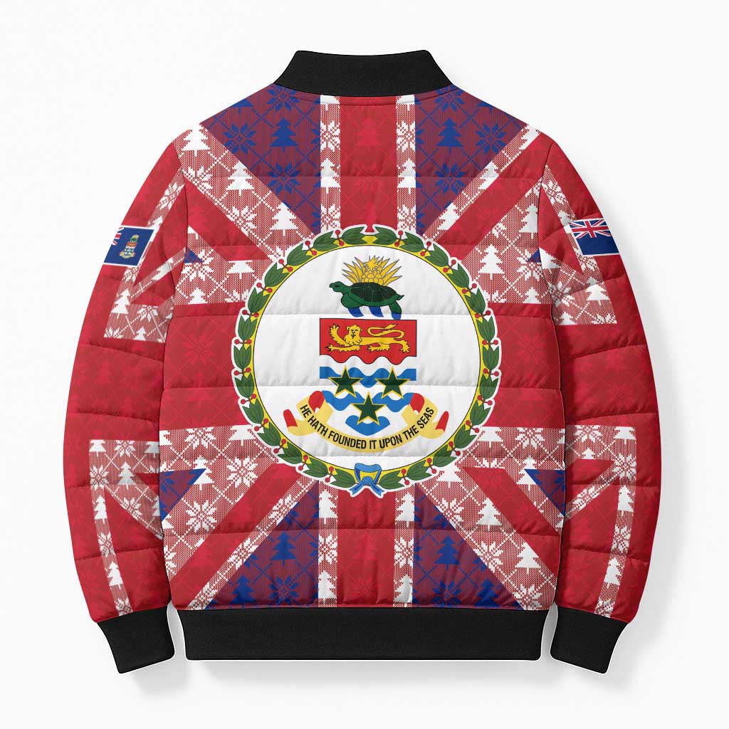Cayman Islands Christmas Bomber Puffer Jacket Xmas Pattern and Coat of Arms - Wonder Print Shop