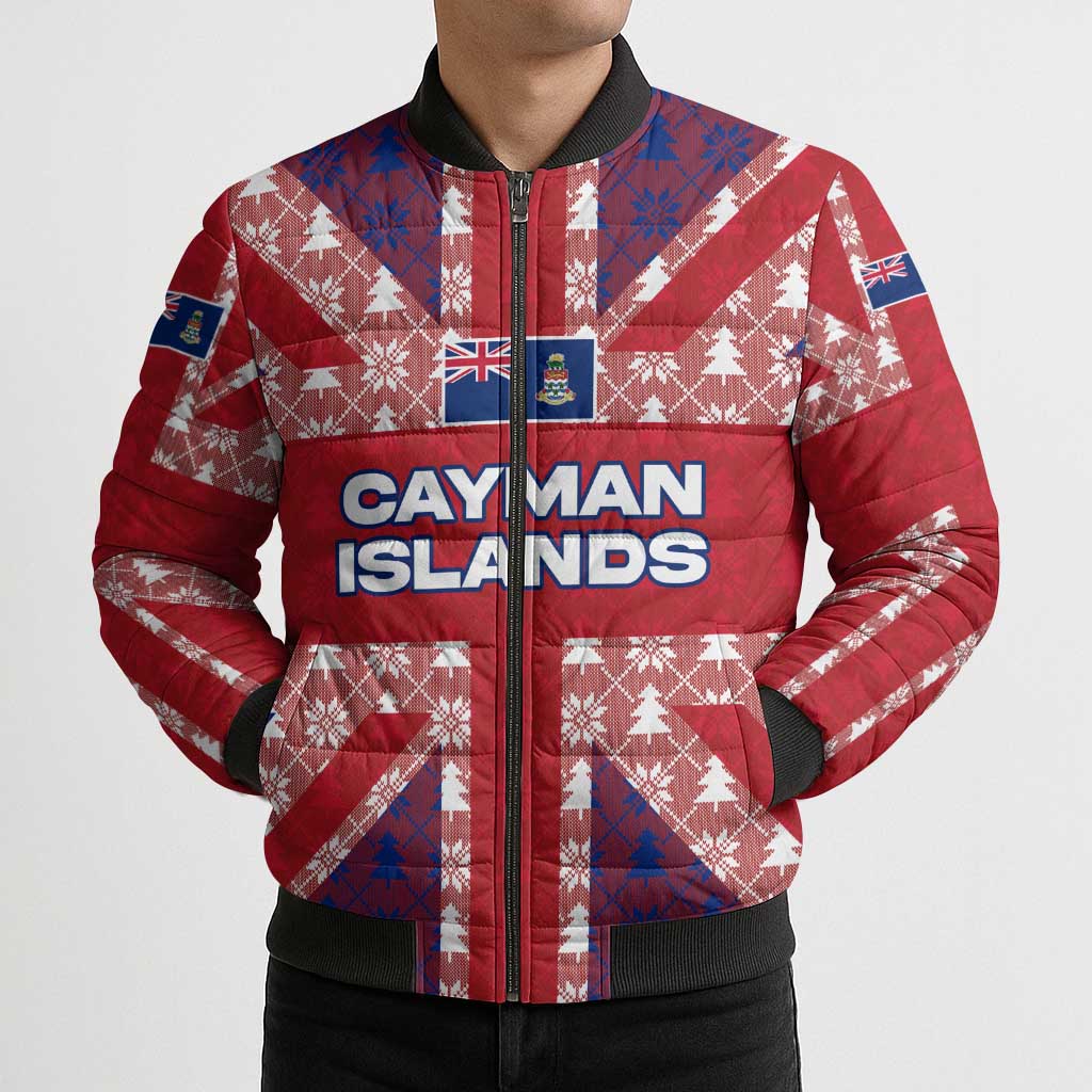 Cayman Islands Christmas Bomber Puffer Jacket Xmas Pattern and Coat of Arms - Wonder Print Shop
