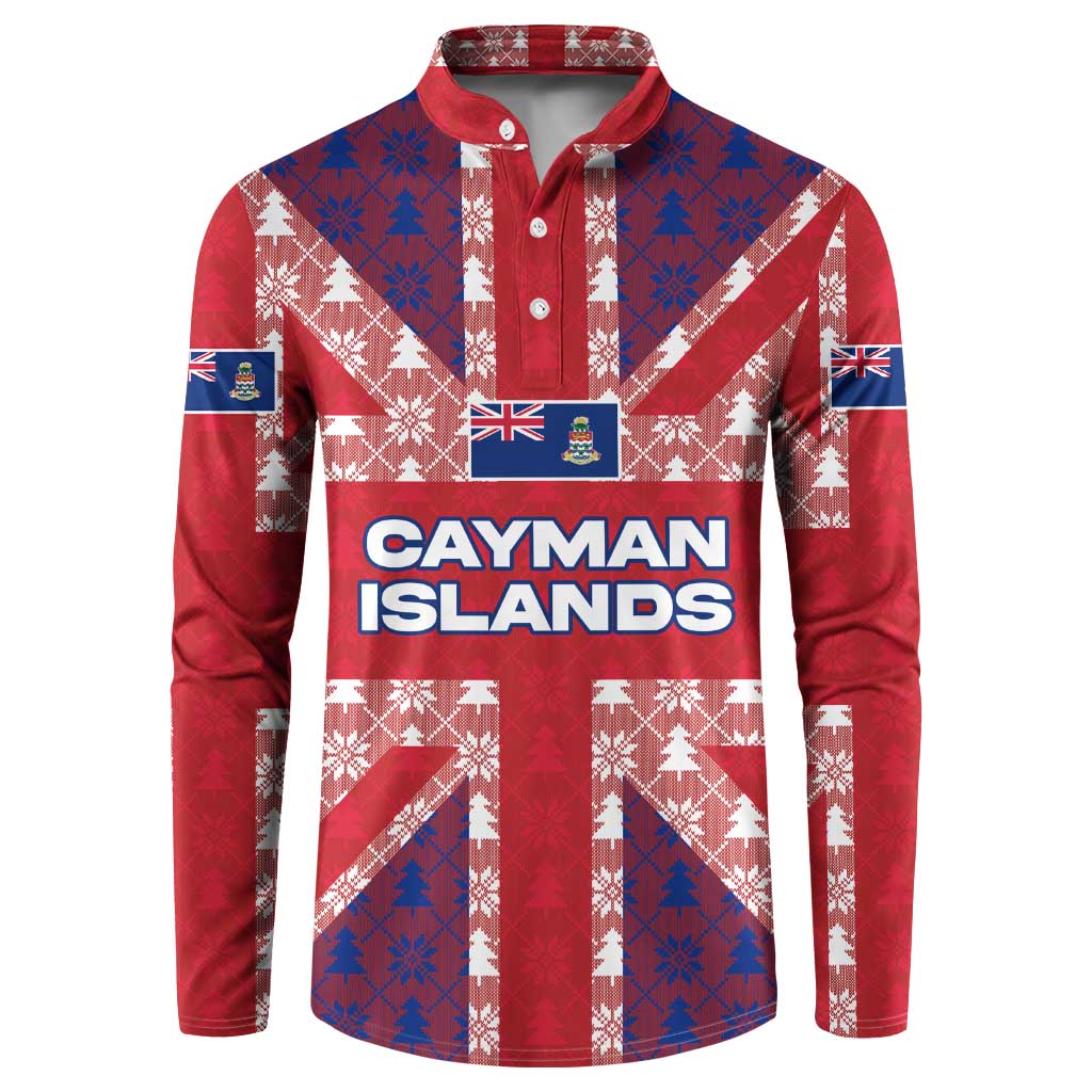 Cayman Islands Christmas Button Sweatshirt Xmas Pattern and Coat of Arms - Wonder Print Shop
