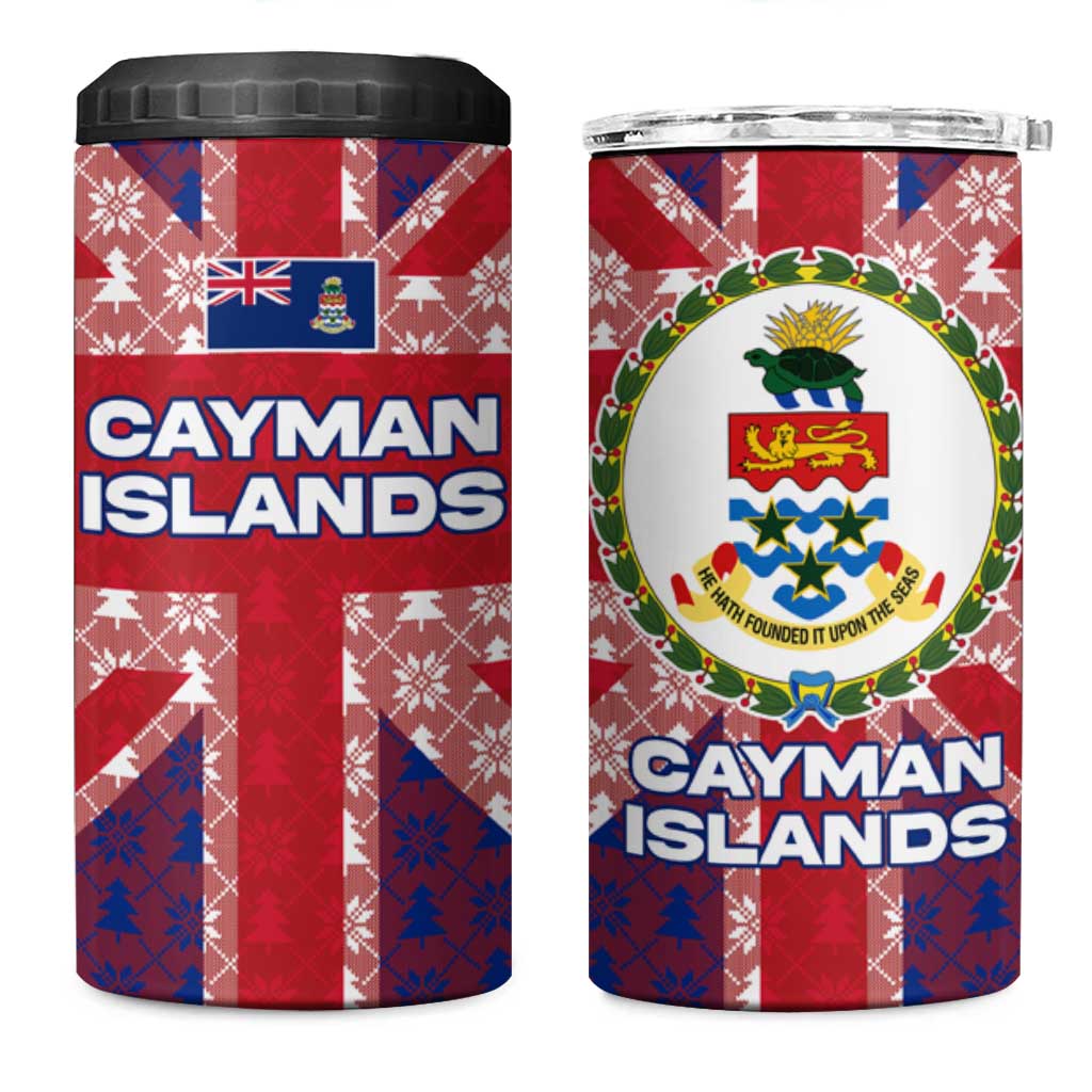 Cayman Islands Christmas 4 in 1 Can Cooler Tumbler Xmas Pattern and Coat of Arms - Wonder Print Shop
