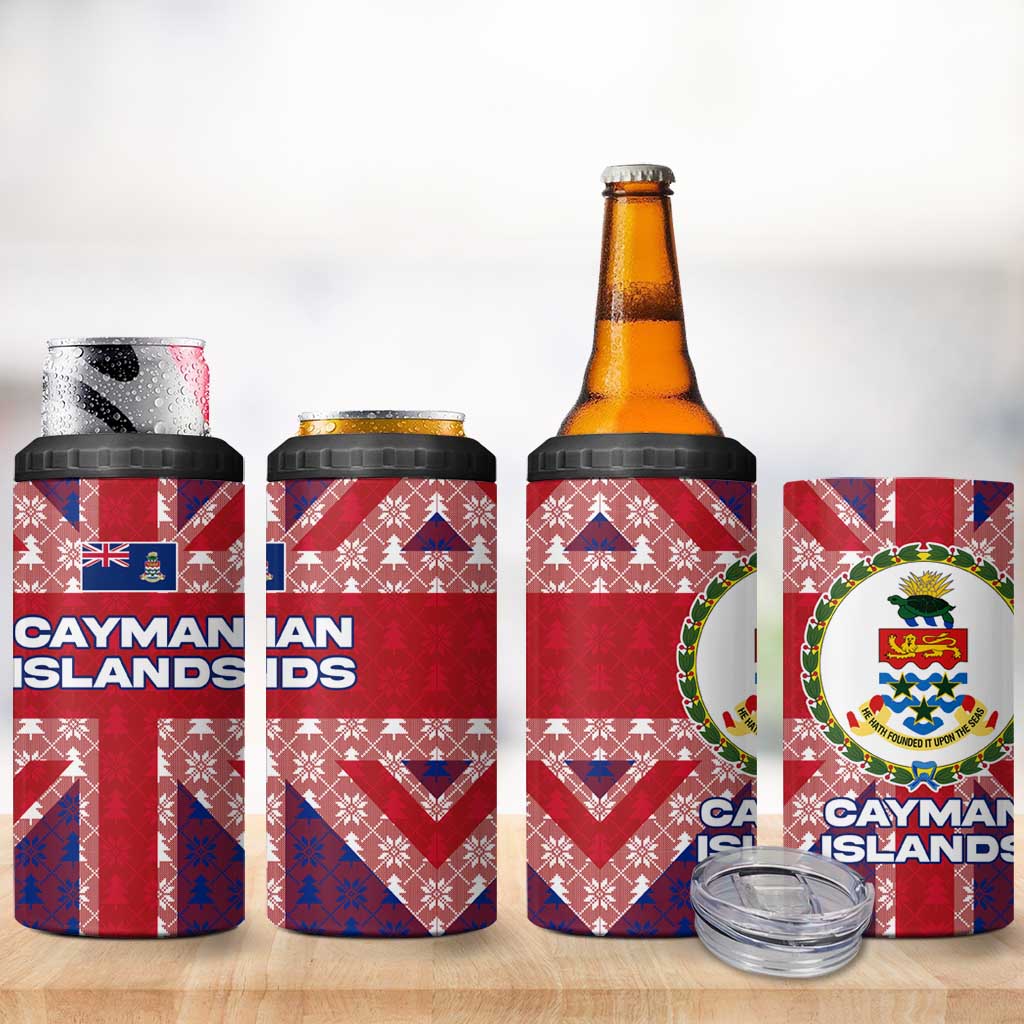 Cayman Islands Christmas 4 in 1 Can Cooler Tumbler Xmas Pattern and Coat of Arms - Wonder Print Shop