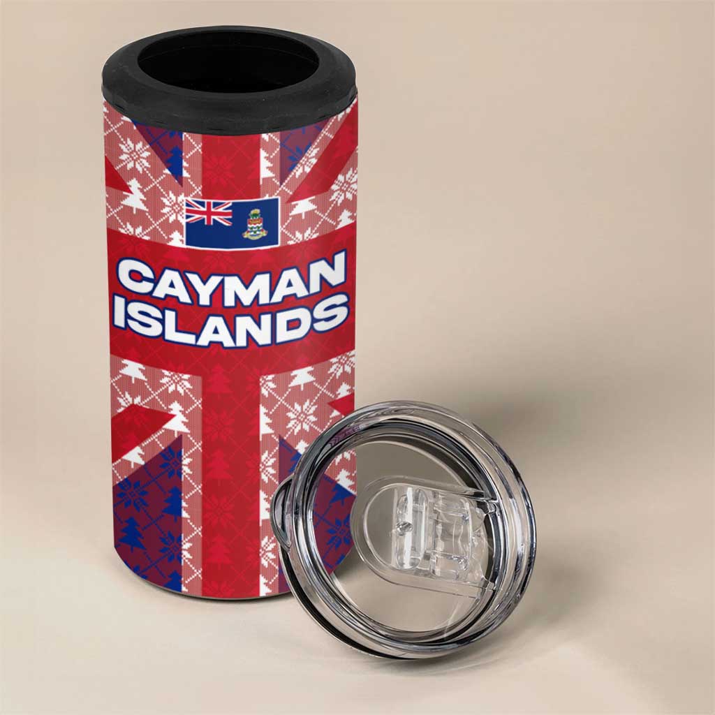 Cayman Islands Christmas 4 in 1 Can Cooler Tumbler Xmas Pattern and Coat of Arms - Wonder Print Shop