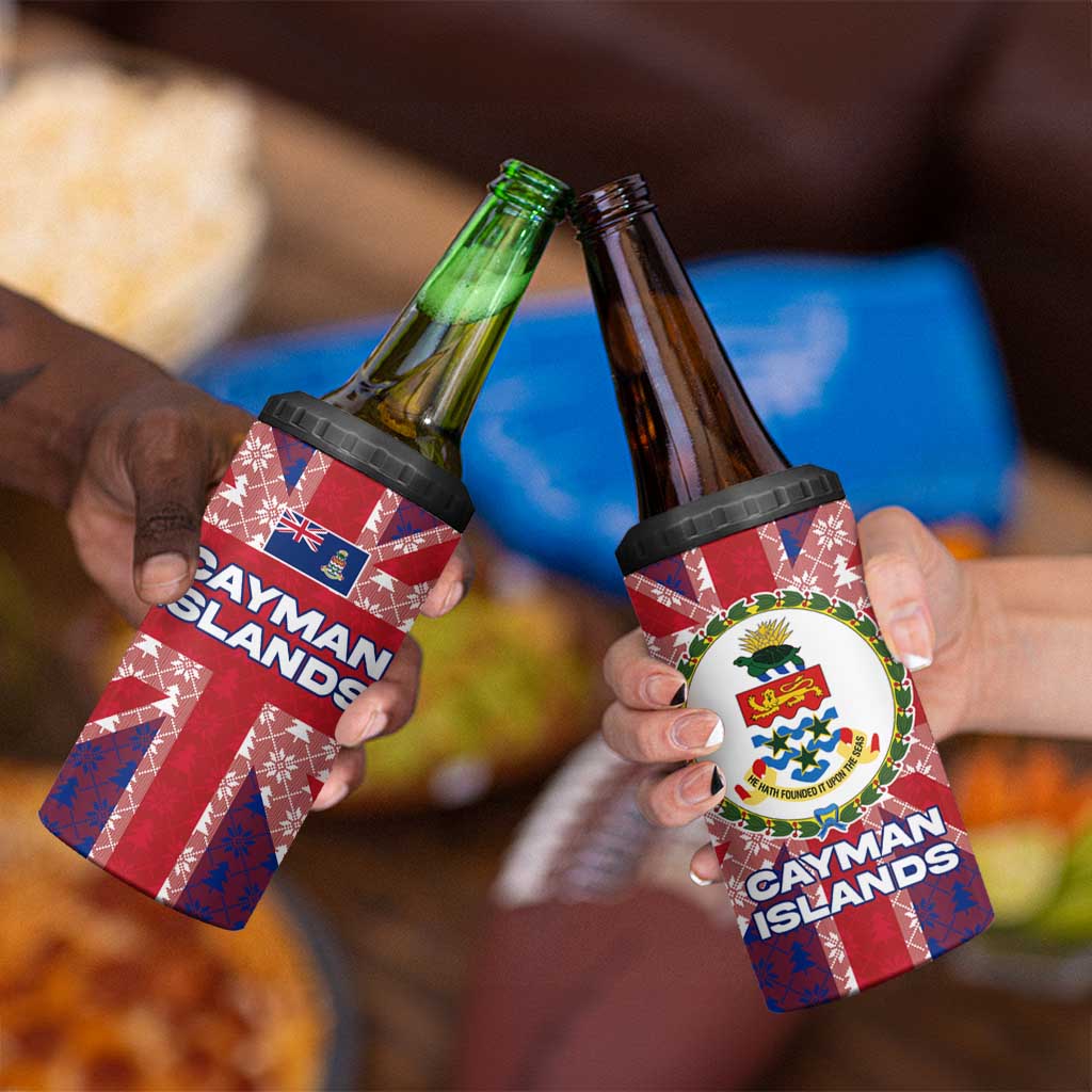 Cayman Islands Christmas 4 in 1 Can Cooler Tumbler Xmas Pattern and Coat of Arms - Wonder Print Shop