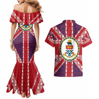 Cayman Islands Christmas Couples Matching Mermaid Dress and Hawaiian Shirt Xmas Pattern and Coat of Arms - Wonder Print Shop