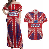 Cayman Islands Christmas Couples Matching Off Shoulder Maxi Dress and Hawaiian Shirt Xmas Pattern and Coat of Arms - Wonder Print Shop