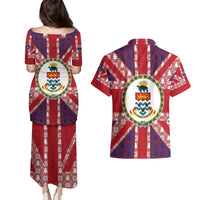 Cayman Islands Christmas Couples Matching Puletasi and Hawaiian Shirt Xmas Pattern and Coat of Arms - Wonder Print Shop