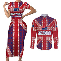 Cayman Islands Christmas Couples Matching Short Sleeve Bodycon Dress and Long Sleeve Button Shirt Xmas Pattern and Coat of Arms - Wonder Print Shop