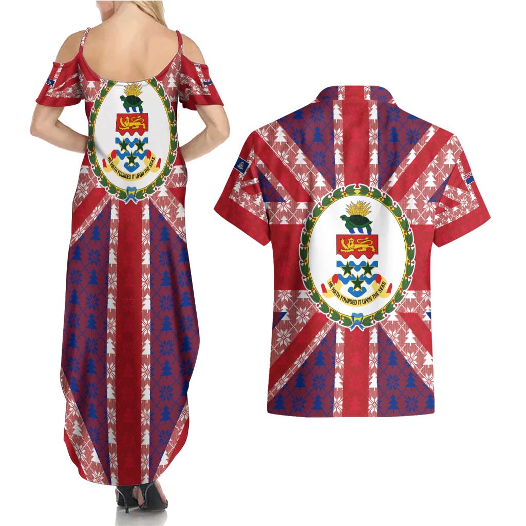 Cayman Islands Christmas Couples Matching Summer Maxi Dress and Hawaiian Shirt Xmas Pattern and Coat of Arms - Wonder Print Shop