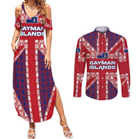Cayman Islands Christmas Couples Matching Summer Maxi Dress and Long Sleeve Button Shirt Xmas Pattern and Coat of Arms - Wonder Print Shop
